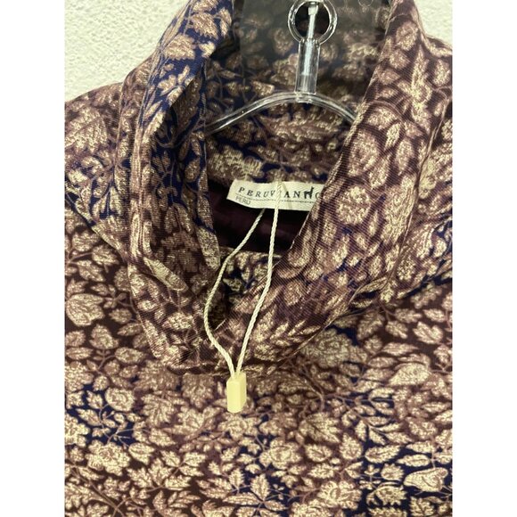 Peruvian Connection Shirt Womens Small Brown Floral Turtleneck Long Sleeve - Picture 4 of 5